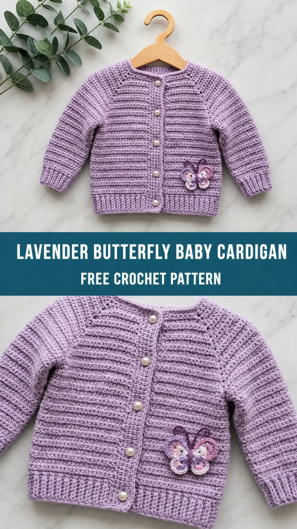 Lavender Butterfly Baby Cardigan Free Crochet Pattern