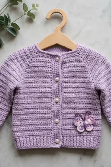 Lavender Butterfly Baby Cardigan Free Crochet Pattern