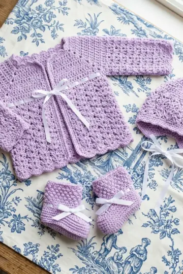 Lavender Lace Baby Cardigan Set Free Crochet Pattern