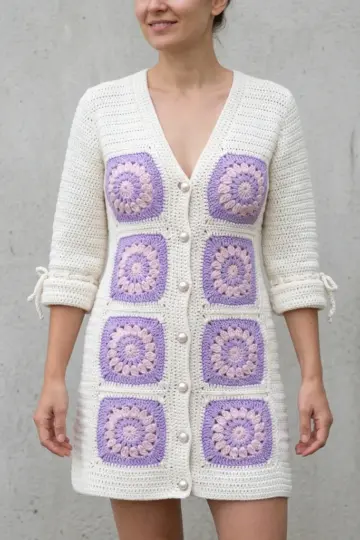Lavender Spring Floral Granny Cardigan Free Crochet Pattern