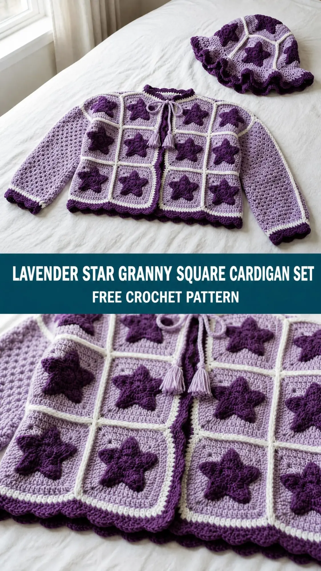Lavender Star Granny Square Cardigan Set Free Crochet Pattern