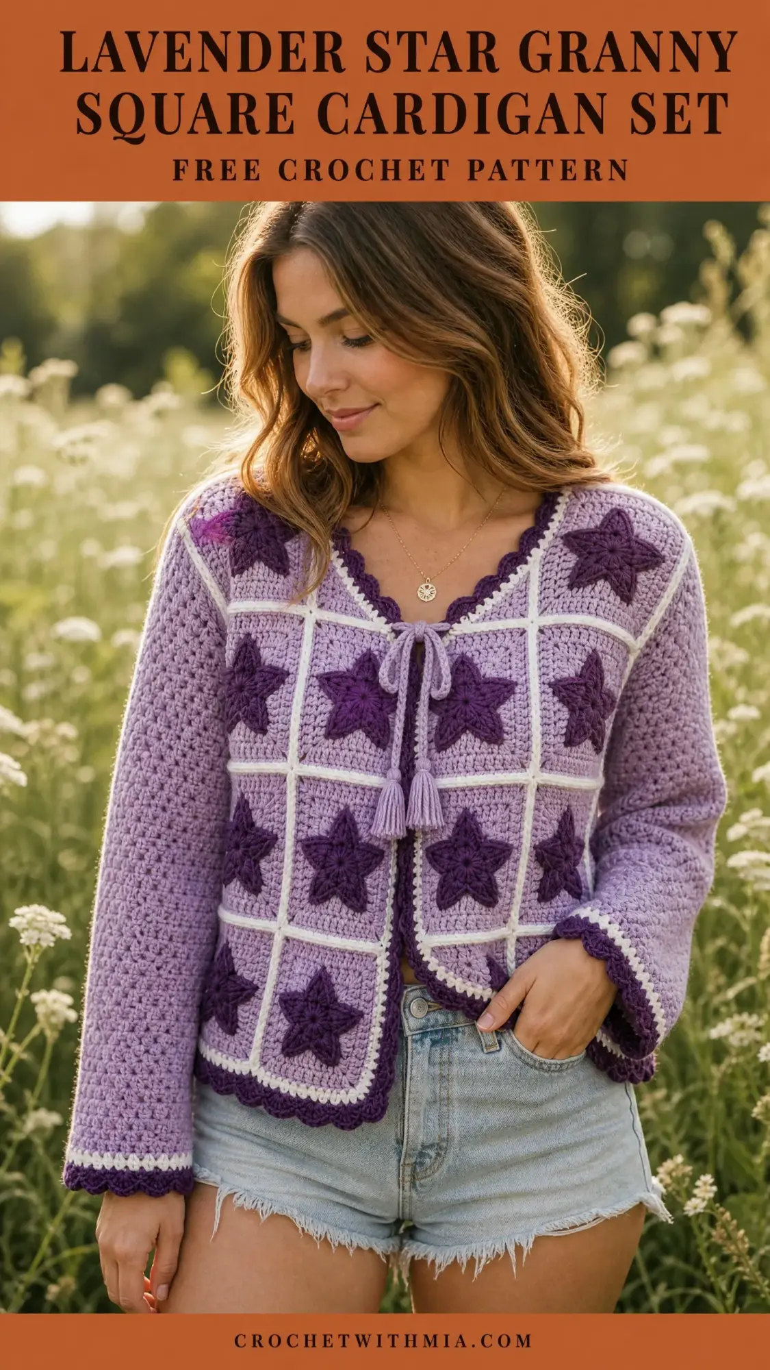 Lavender Star Granny Square Cardigan Set Free Crochet Pattern