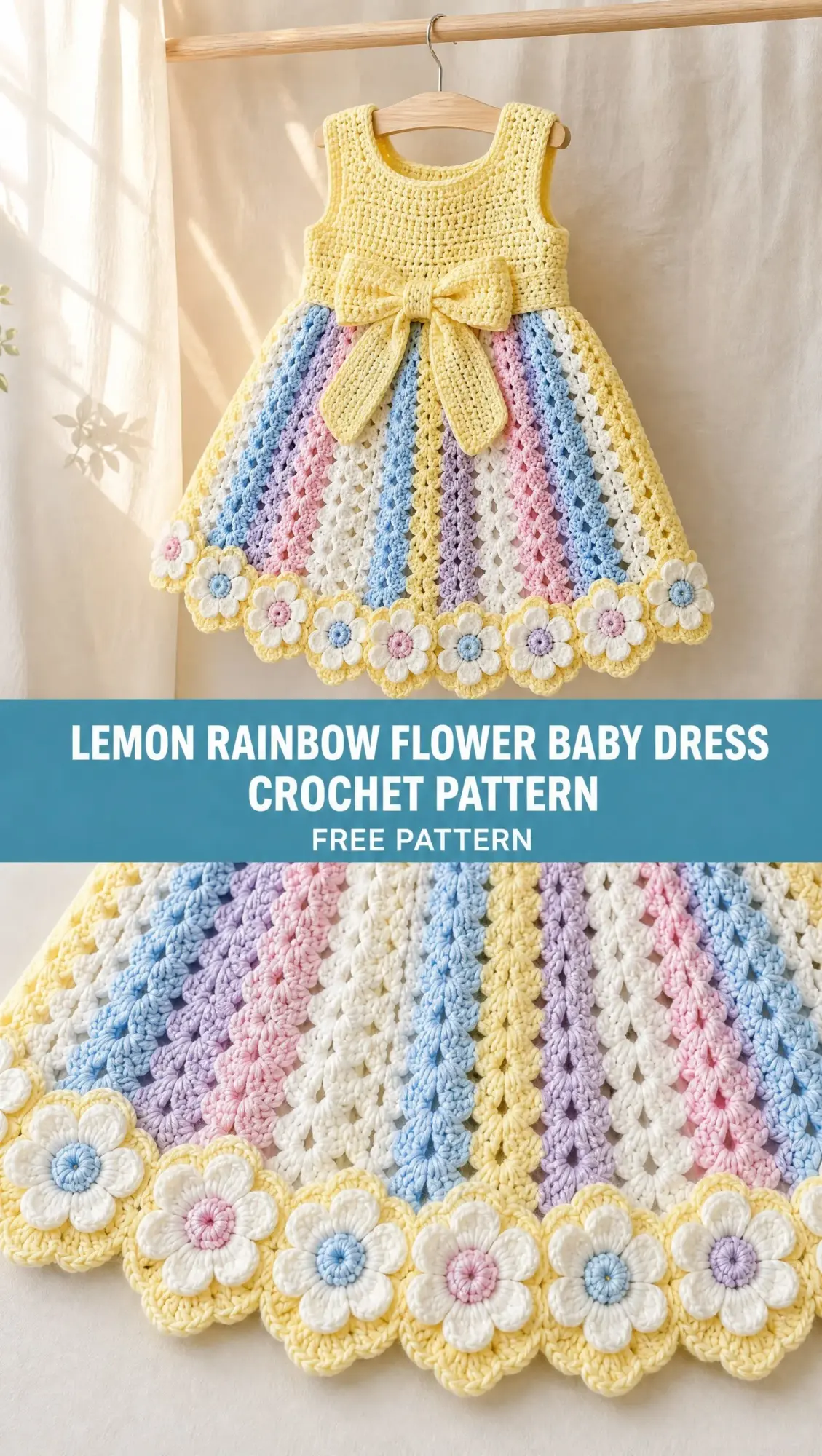 Lemon Rainbow Flower Baby Dress Crochet Pattern