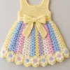 Lemon Rainbow Flower Baby Dress Crochet Pattern