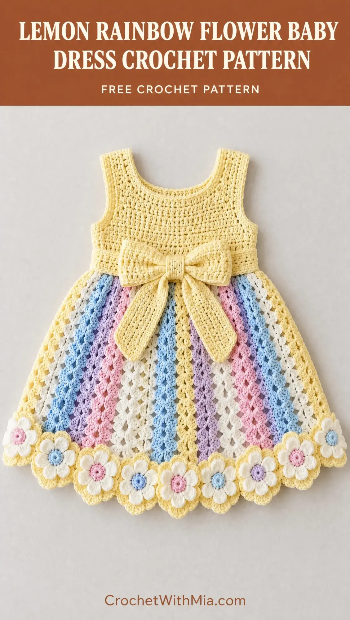 Lemon Rainbow Flower Baby Dress Crochet Pattern