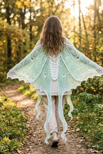Luna Moth Lace Poncho Free Crochet Pattern