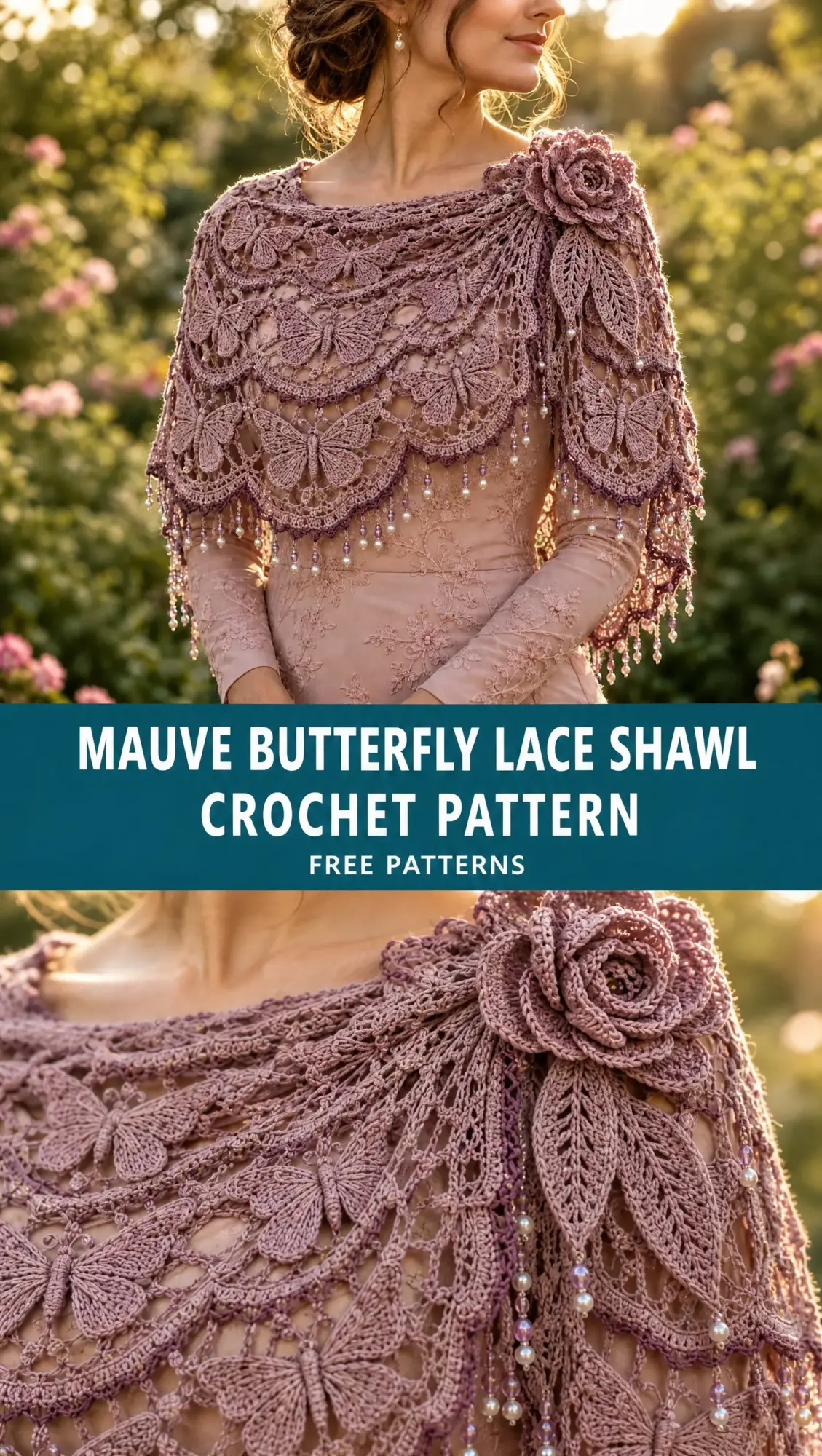 Mauve Butterfly Lace Shawl Crochet Pattern