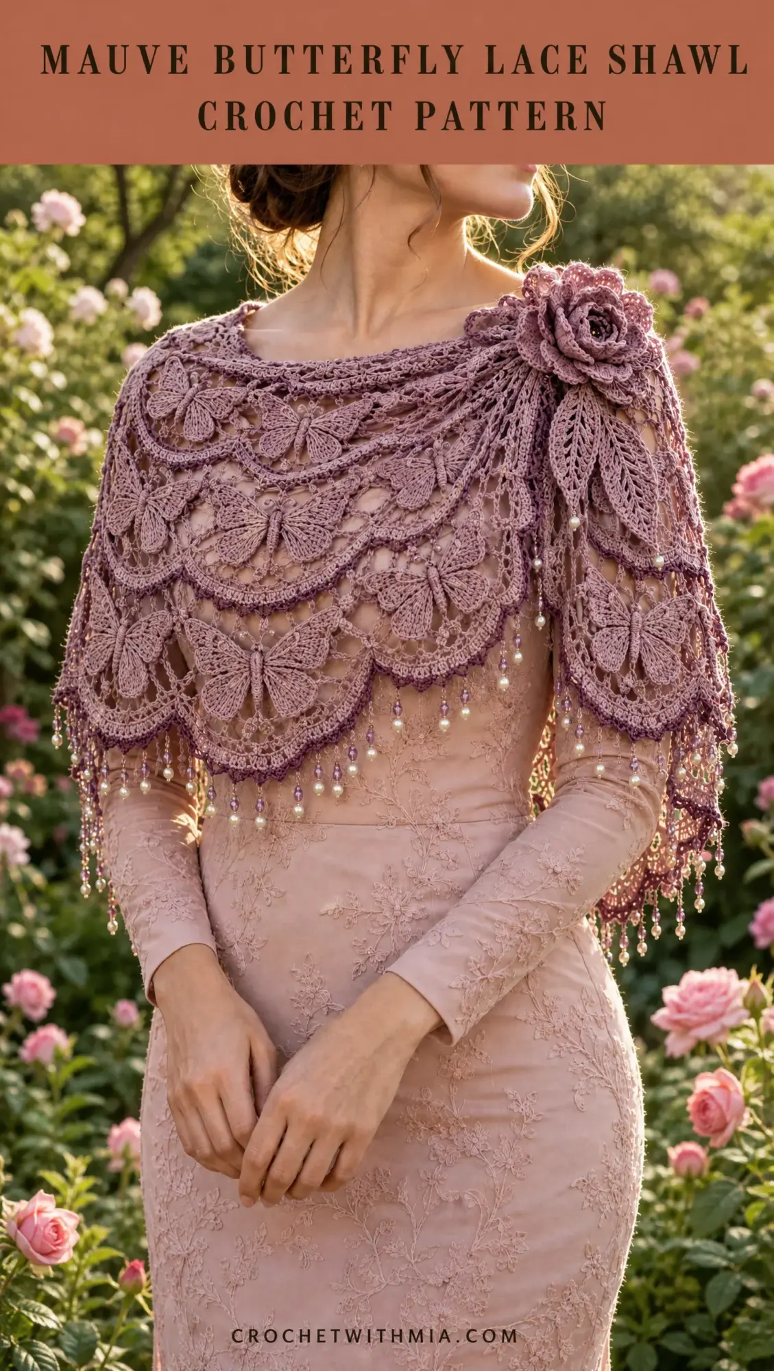 Mauve Butterfly Lace Shawl Crochet Pattern