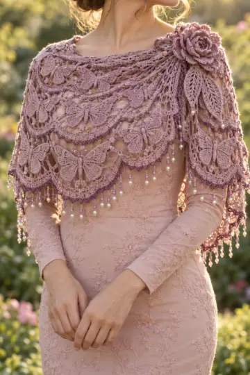 Mauve Butterfly Lace Shawl Crochet Pattern