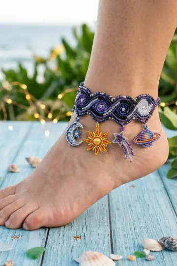 Midnight Galaxy Beaded Celestial Anklet Free Crochet Pattern