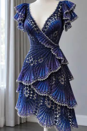Midnight Galaxy Ruffle Dress Crochet Pattern