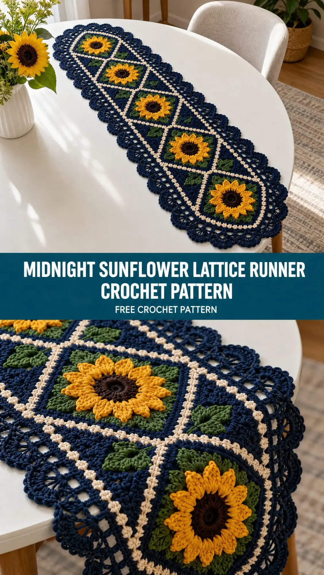 Midnight Sunflower Lattice Runner Crochet Pattern