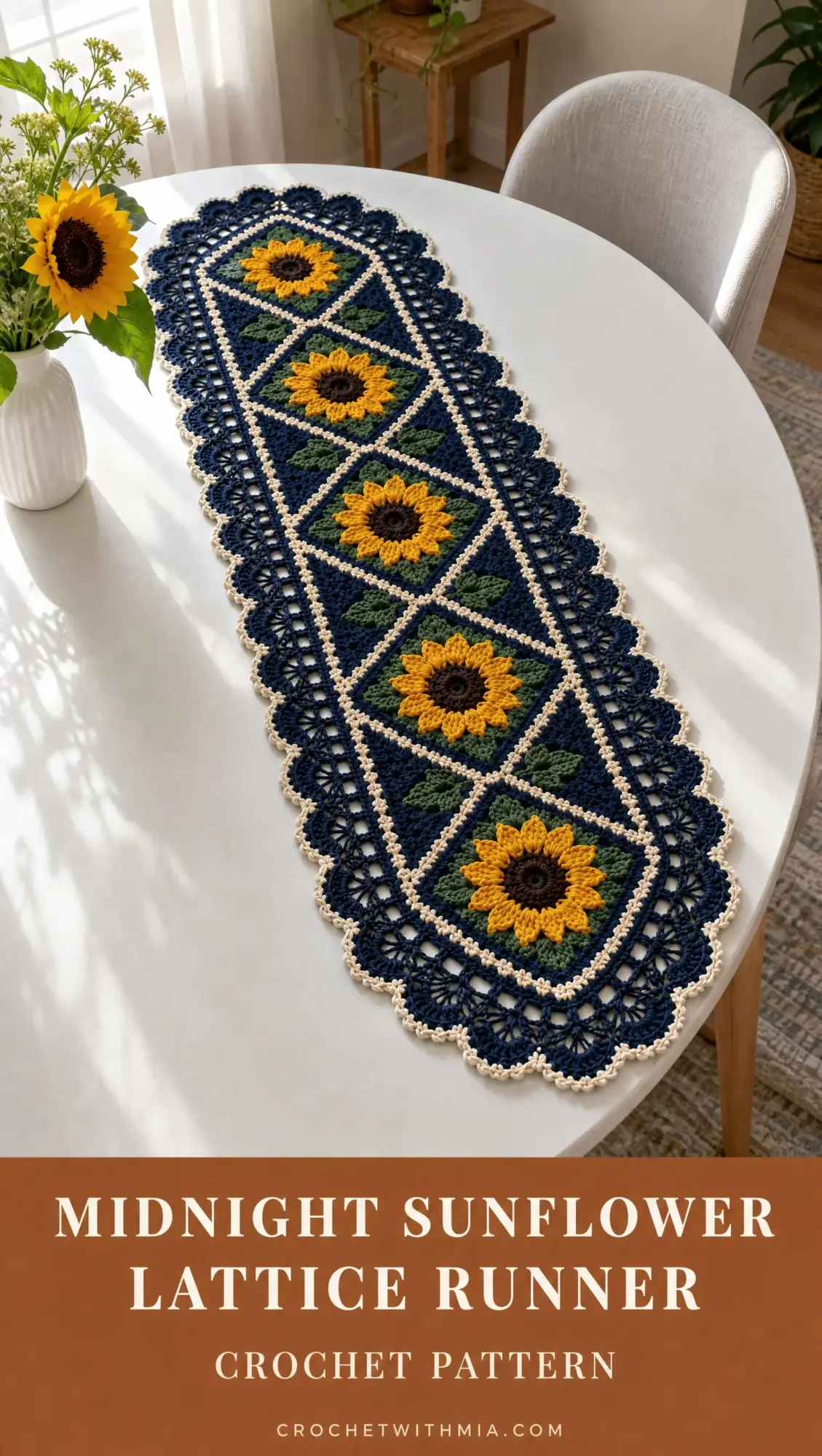 Midnight Sunflower Lattice Runner Crochet Pattern