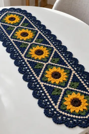 Midnight Sunflower Lattice Runner Crochet Pattern
