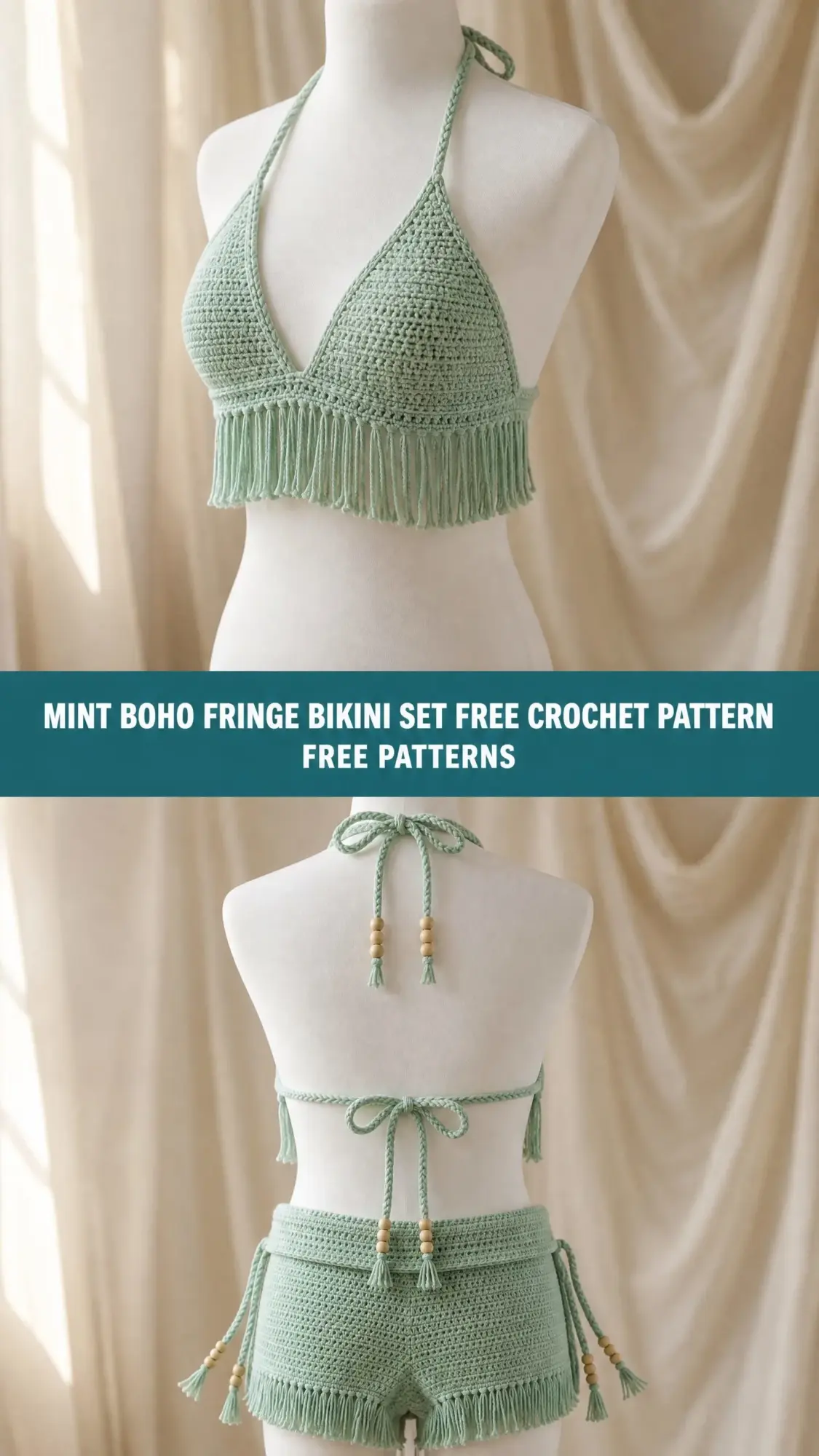 Mint Boho Fringe Bikini Set Free Crochet Pattern