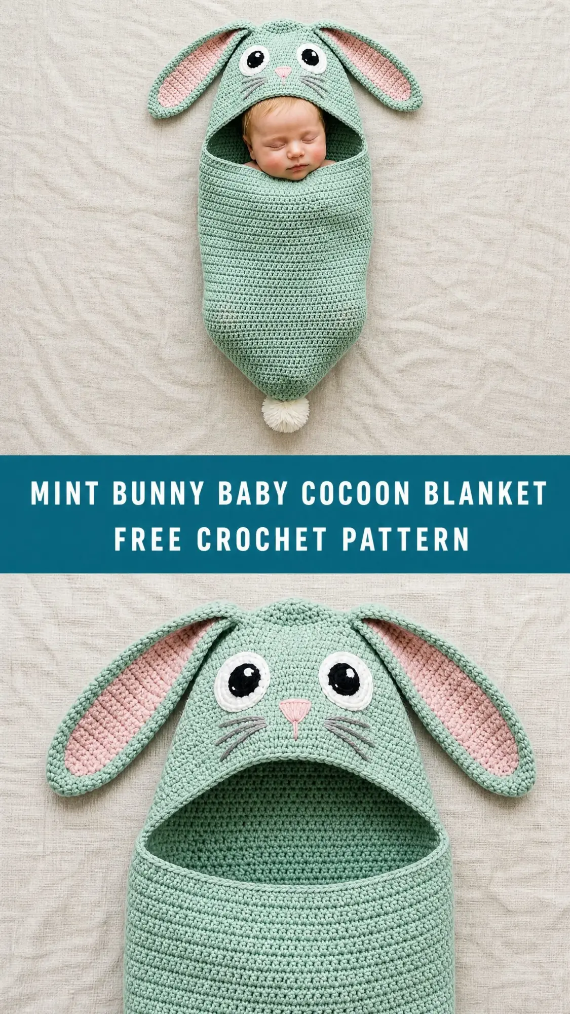 Mint Bunny Baby Cocoon Blanket Free Crochet Pattern
