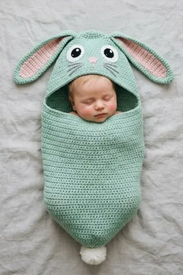 Mint Bunny Baby Cocoon Blanket Free Crochet Pattern