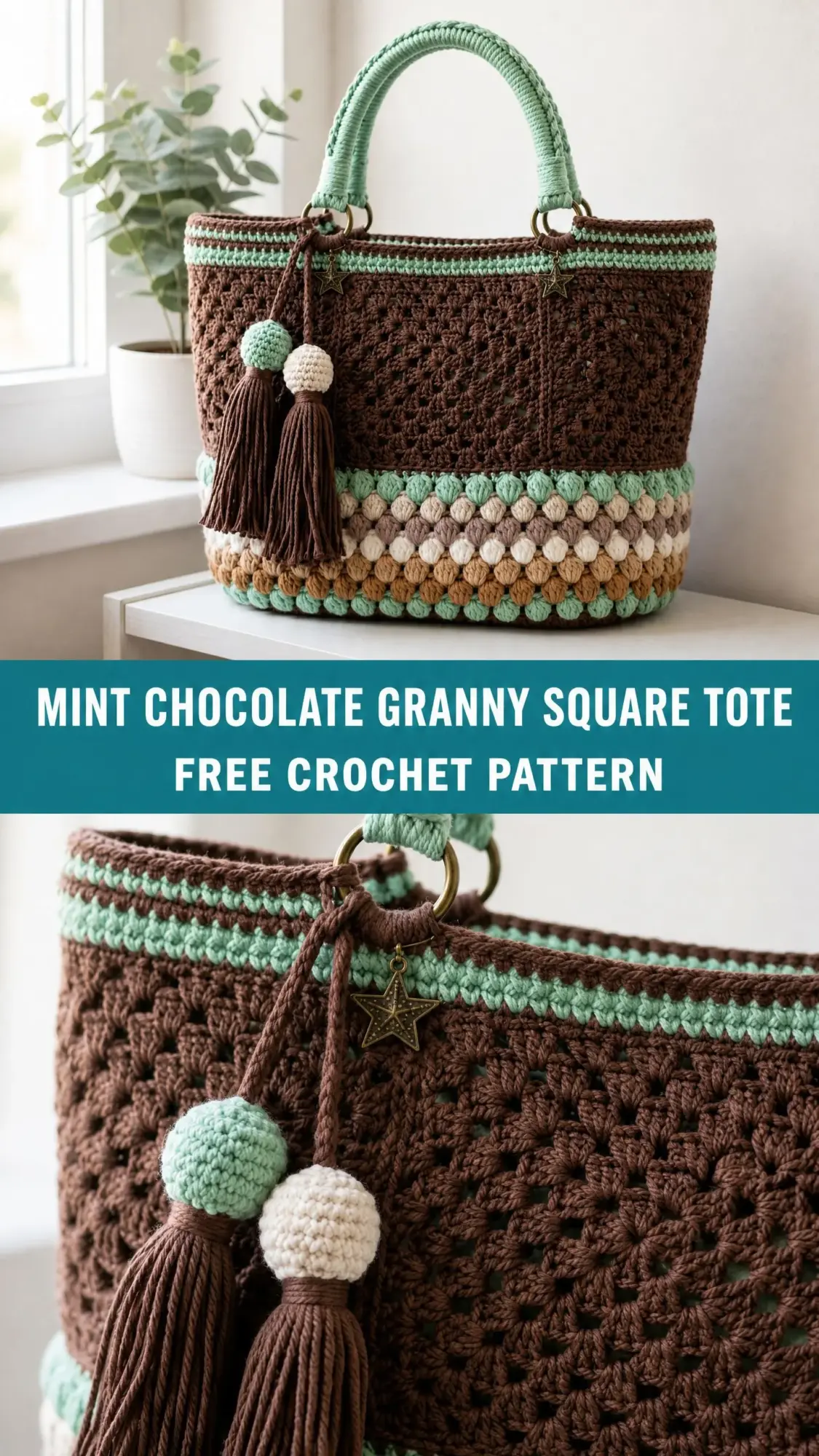 Mint Chocolate Granny Square Tote Free Crochet Pattern