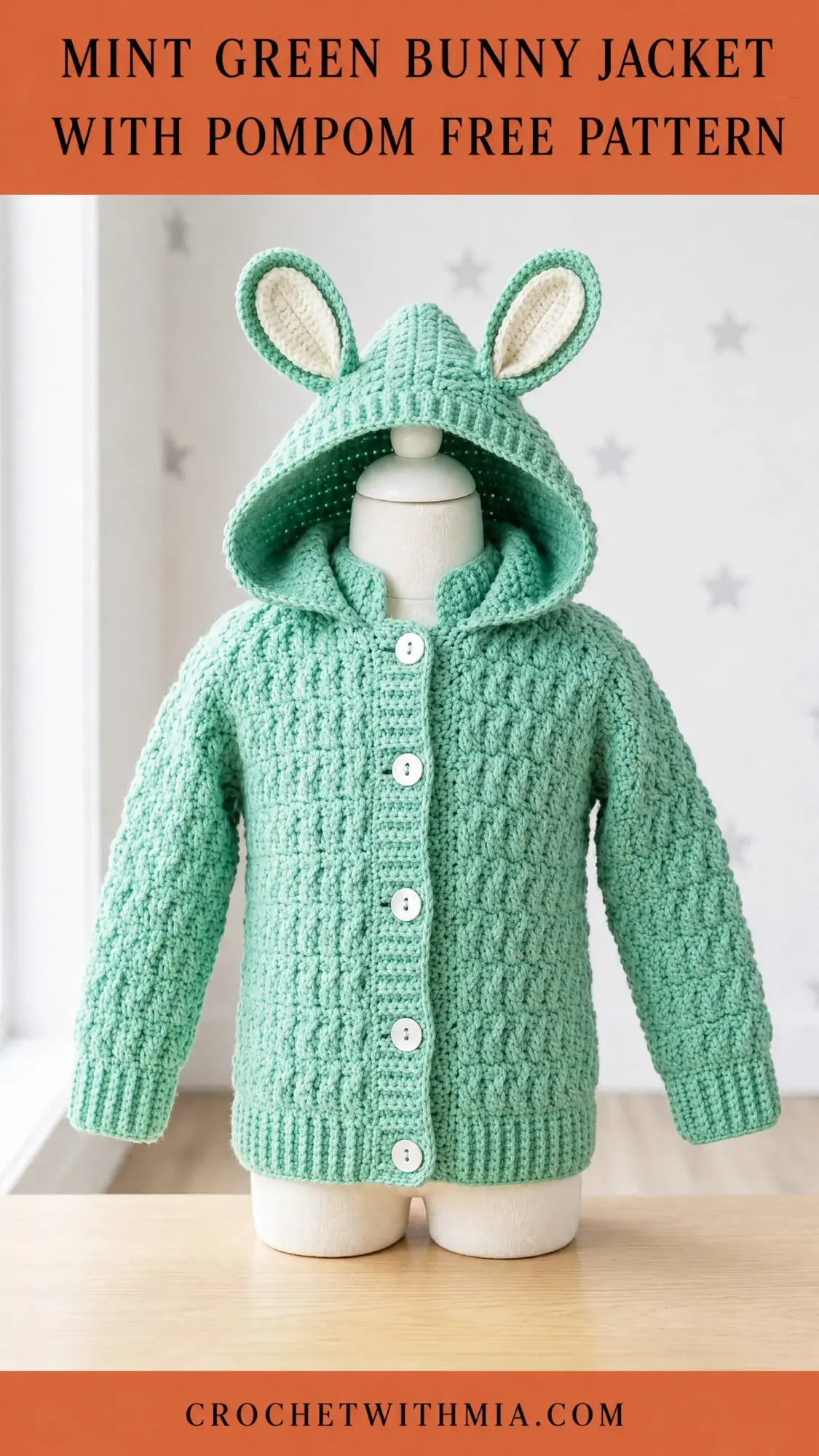 Mint Green Bunny Jacket with Pompom Free Crochet Pattern