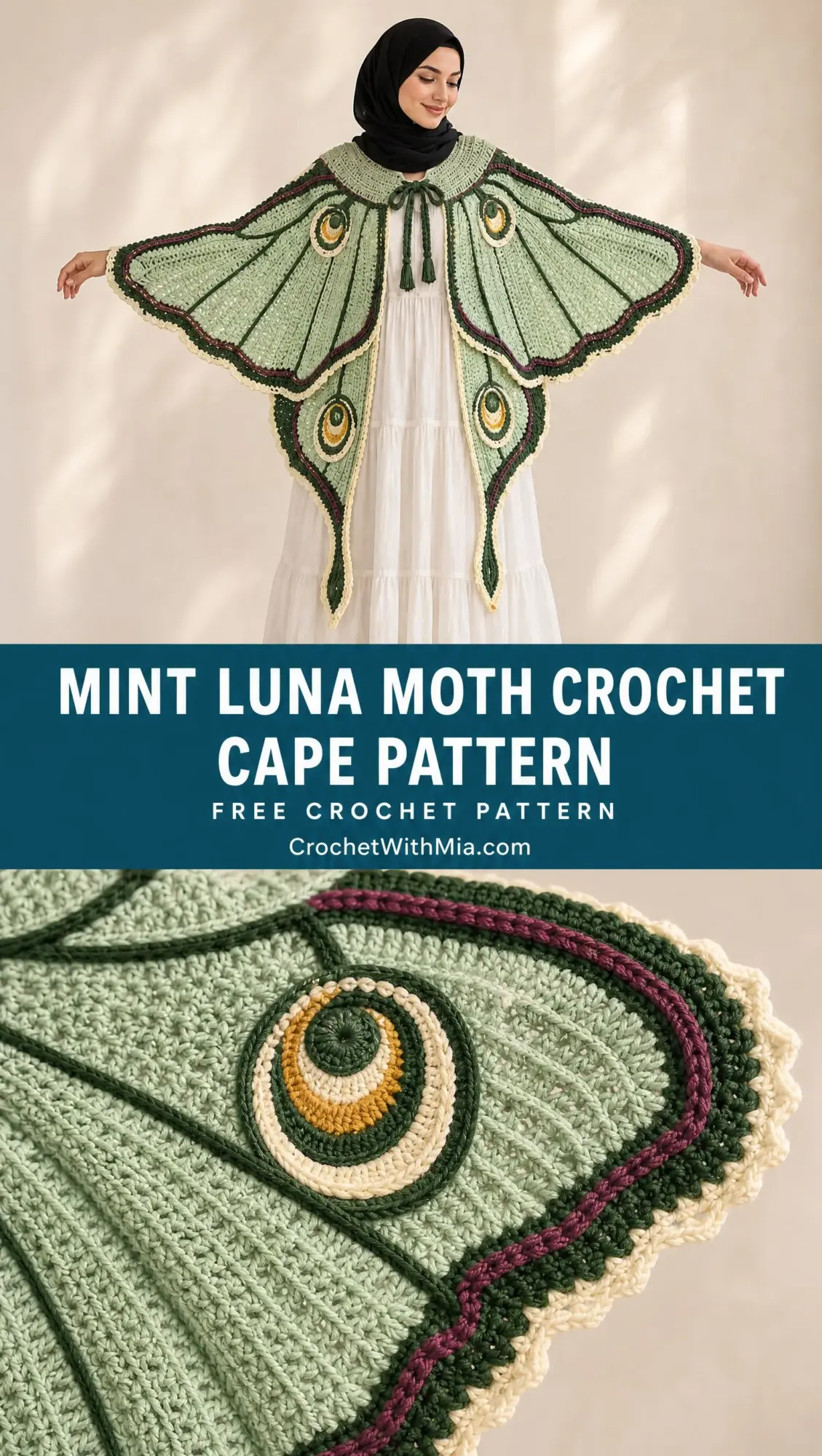 Mint Luna Moth Crochet Cape Pattern