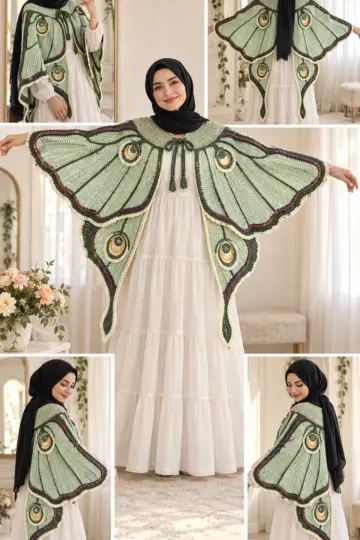 Mint Luna Moth Crochet Cape Pattern