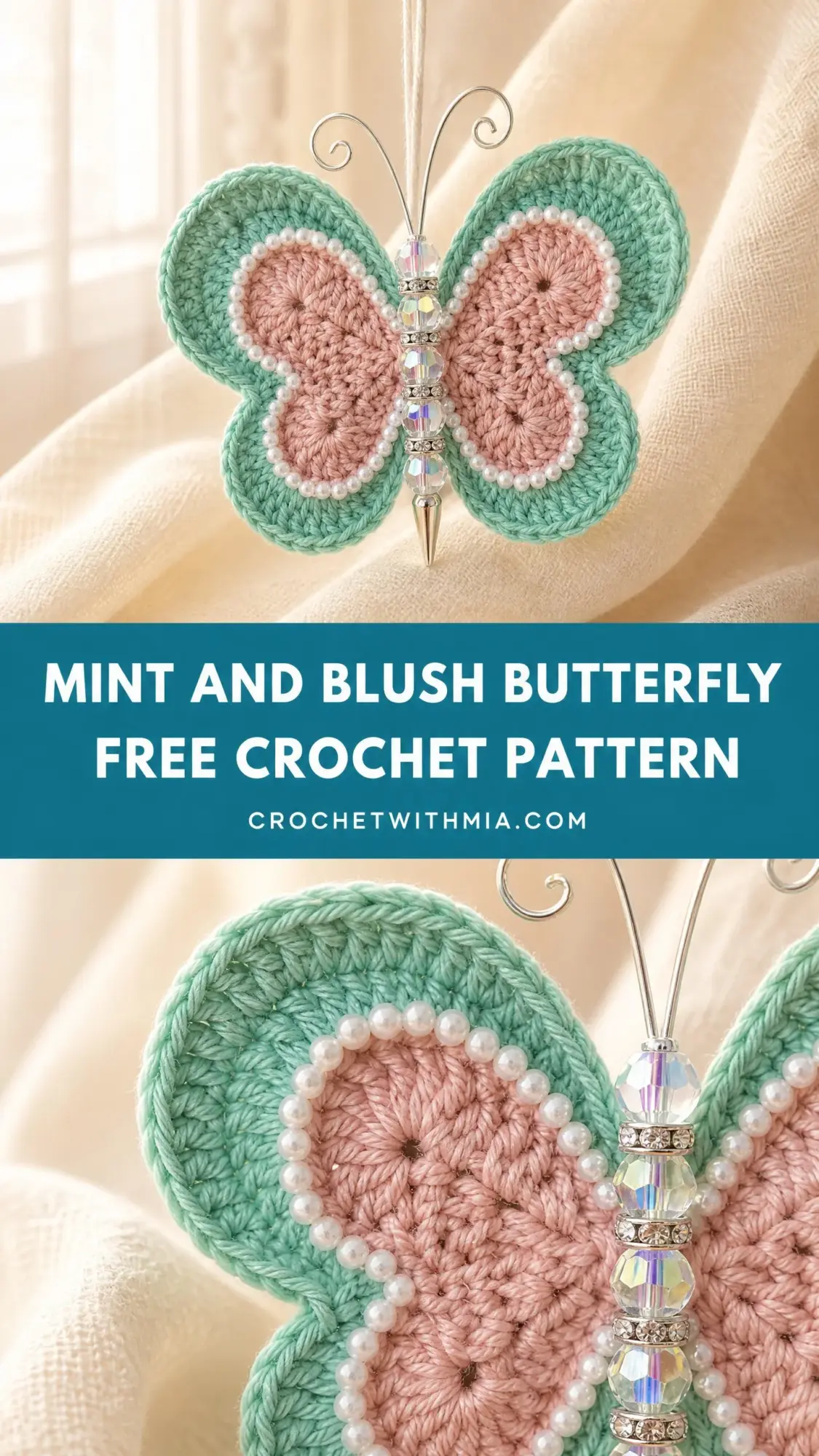Mint and Blush Butterfly Free Crochet Pattern