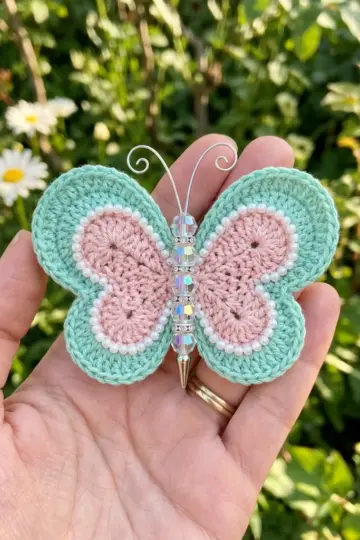 Mint and Blush Butterfly Free Crochet Pattern