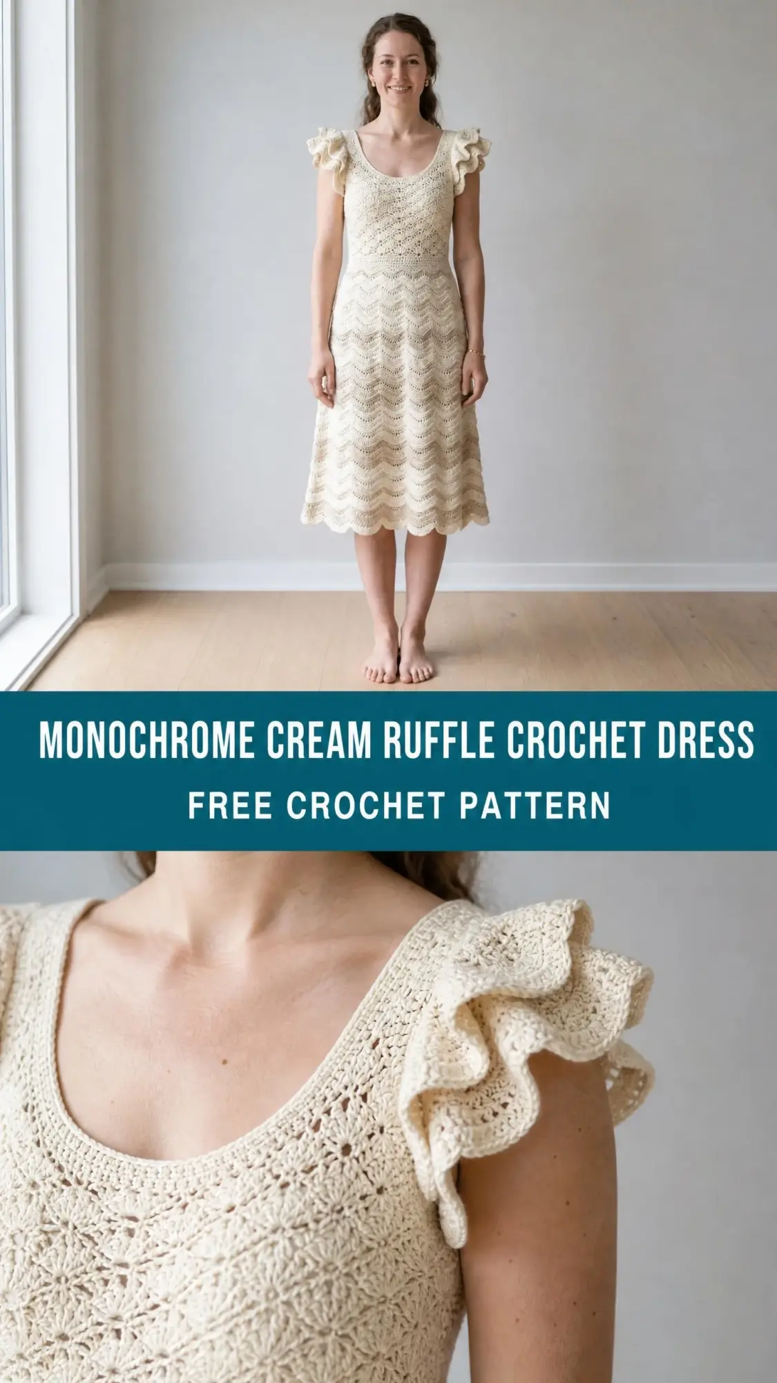 Monochrome Cream Ruffle Crochet Dress Free Crochet Pattern