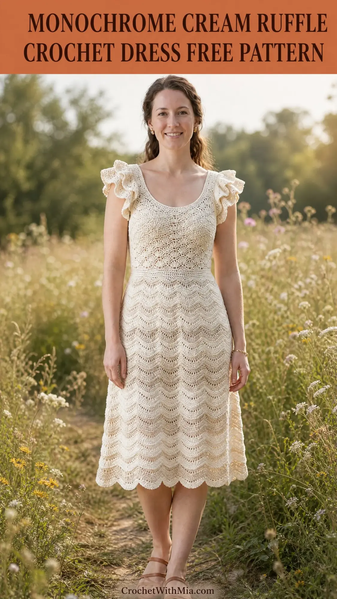 Monochrome Cream Ruffle Crochet Dress Free Crochet Pattern