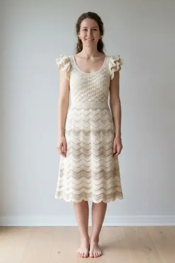 Monochrome Cream Ruffle Crochet Dress Free Crochet Pattern