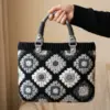 Monochrome Gray Granny Square Bag Free Crochet Pattern