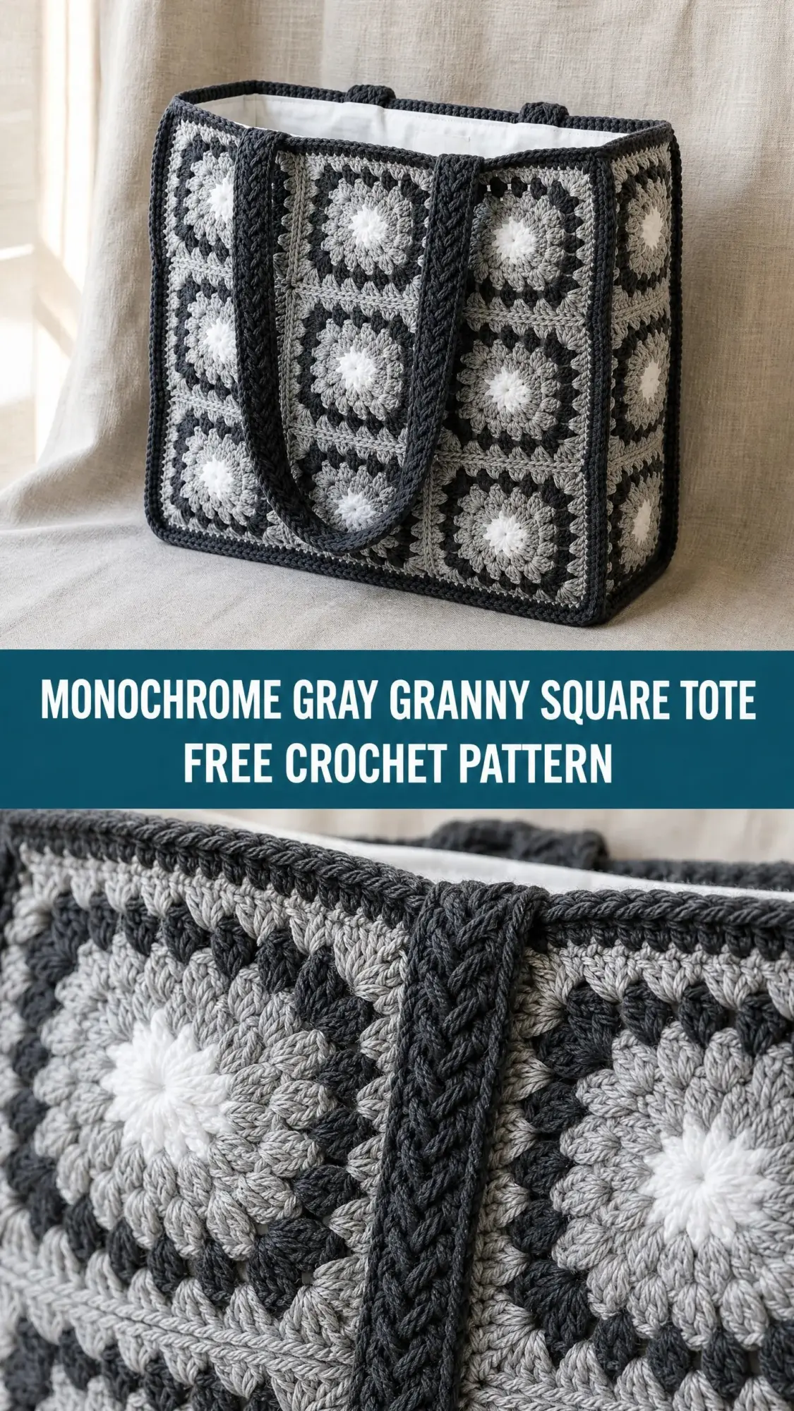Monochrome Gray Granny Square Tote Free Crochet Pattern