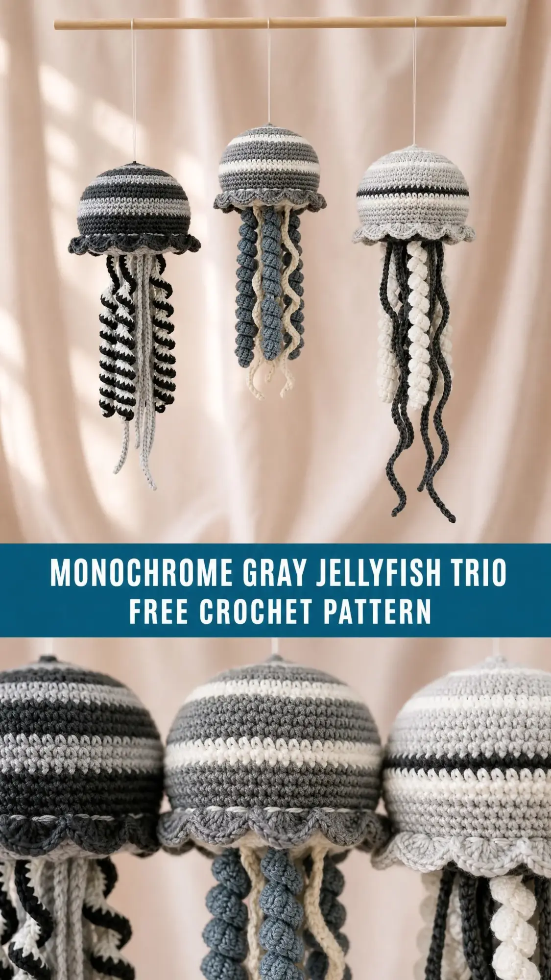 Monochrome Gray Jellyfish Trio Free Crochet Pattern