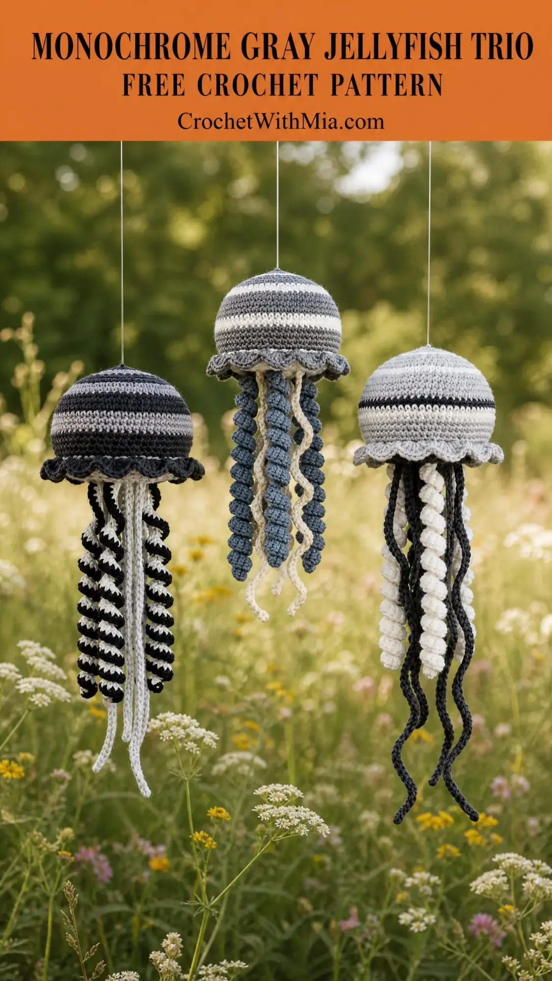 Monochrome Gray Jellyfish Trio Free Crochet Pattern