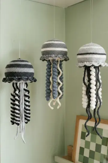 Monochrome Gray Jellyfish Trio Free Crochet Pattern