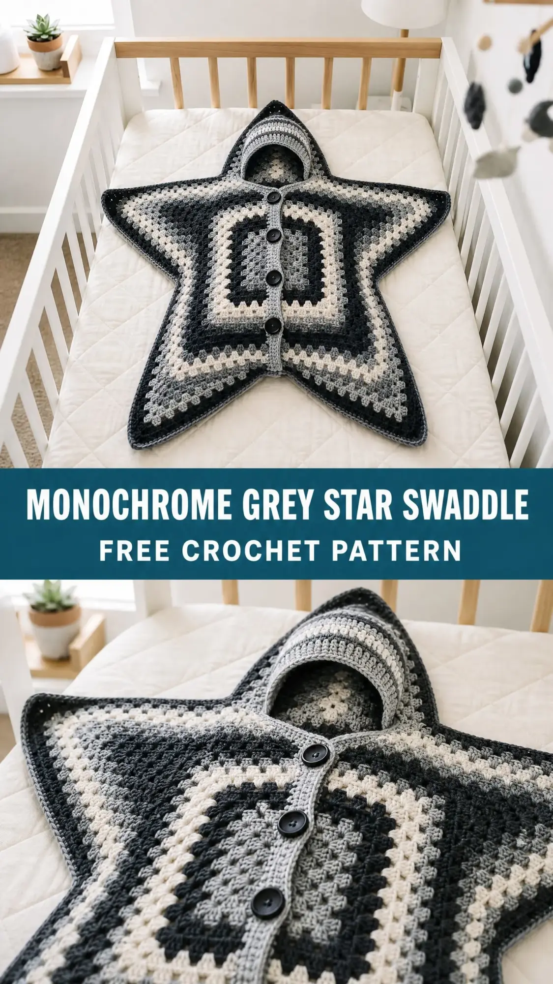 Monochrome Grey Star Swaddle Free Crochet Pattern