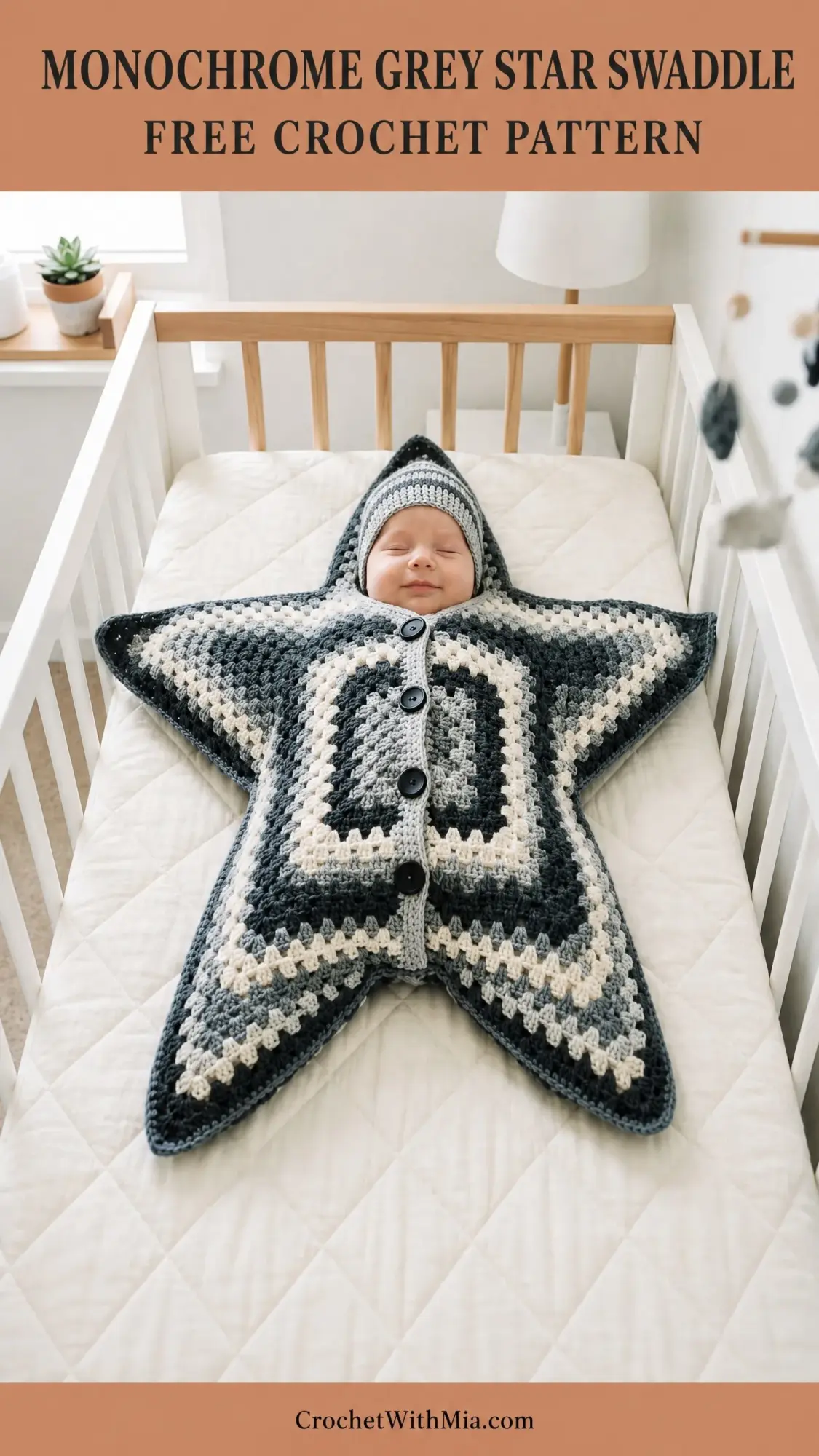 Monochrome Grey Star Swaddle Free Crochet Pattern
