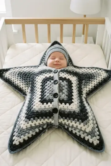 Monochrome Grey Star Swaddle Free Crochet Pattern