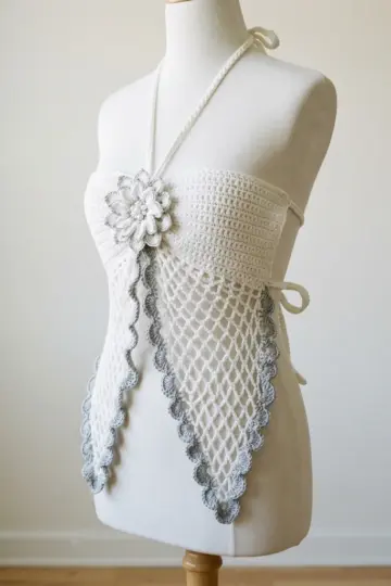 Monochrome Lace Butterfly Halter Top Free Crochet Pattern