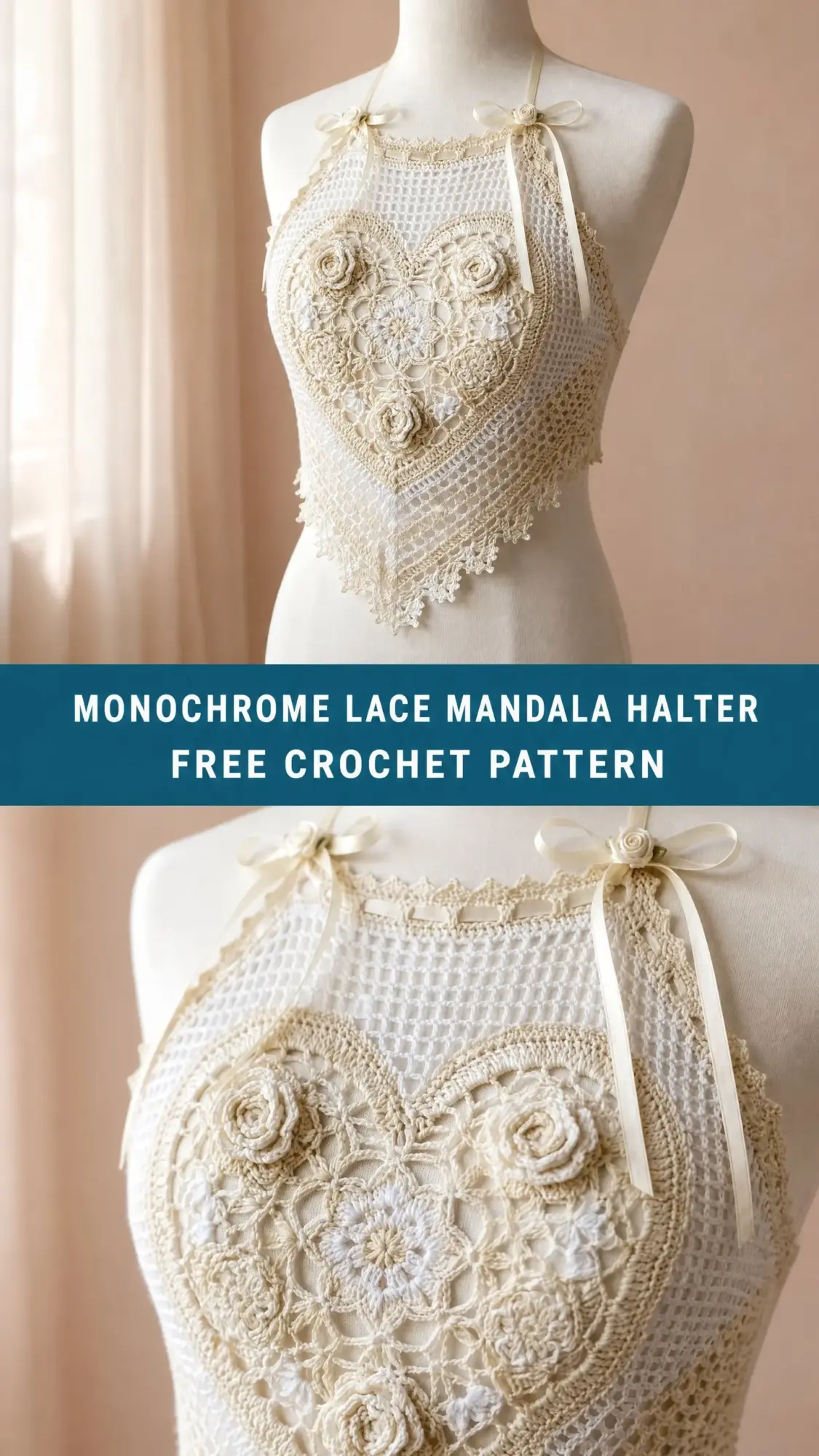 Monochrome Lace Mandala Halter Free Crochet Pattern