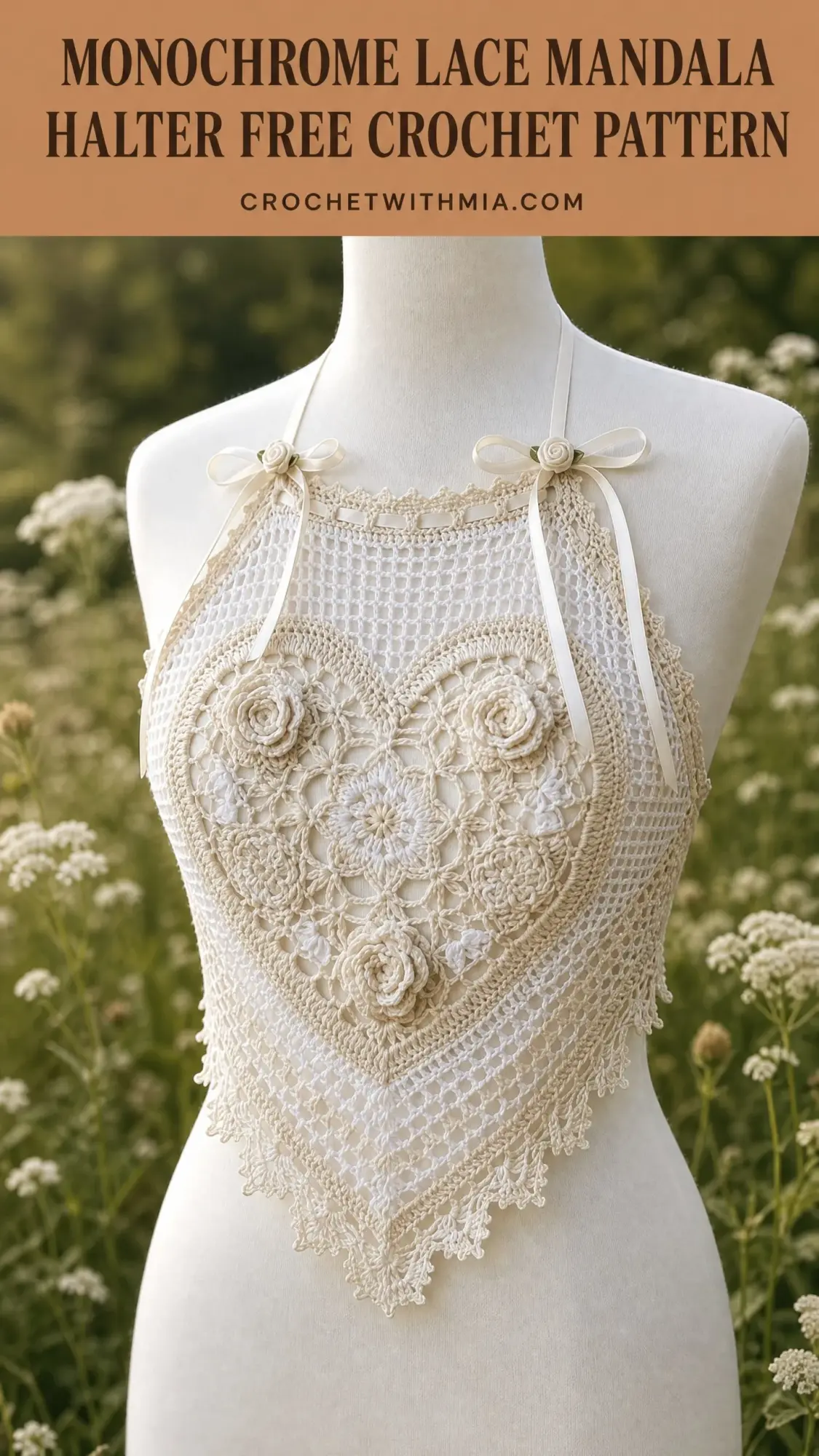 Monochrome Lace Mandala Halter Free Crochet Pattern
