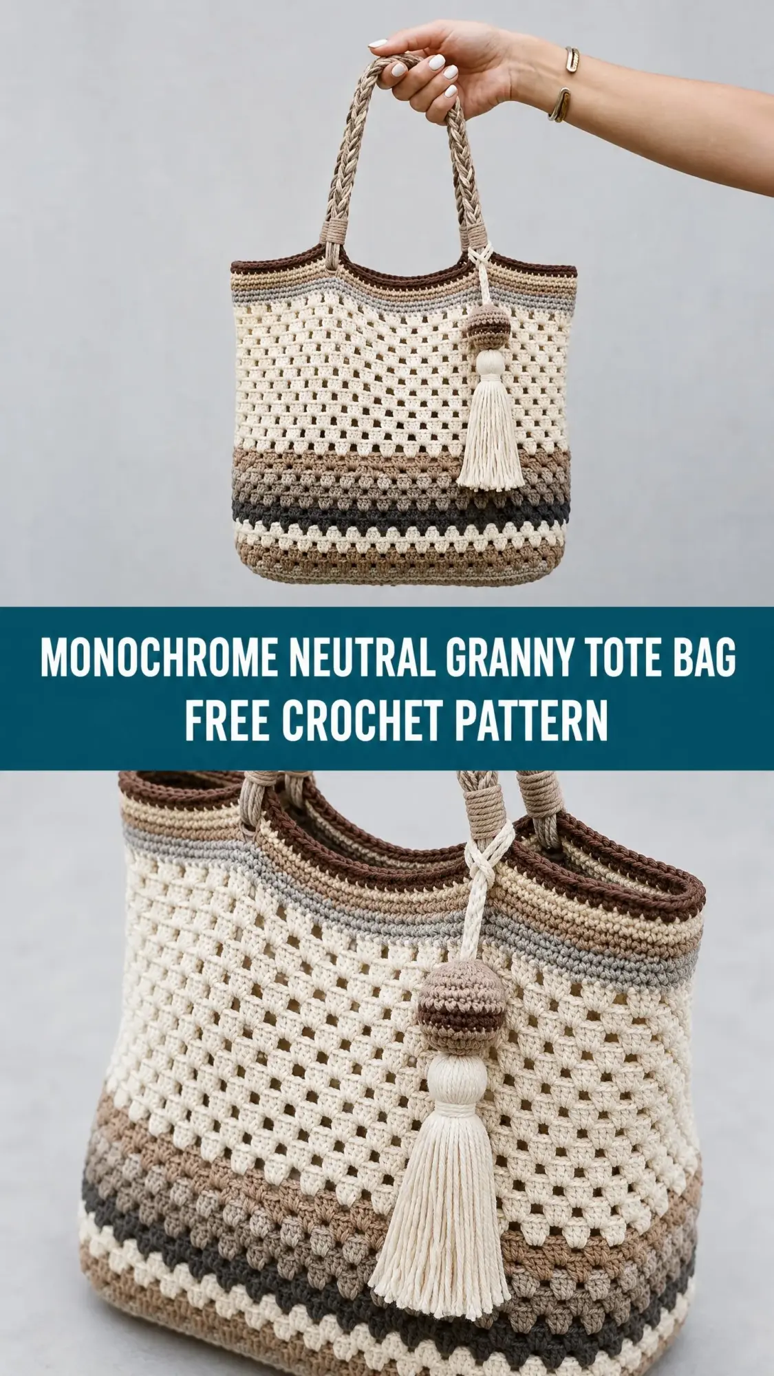 Monochrome Neutral Granny Tote Bag Free Crochet Pattern