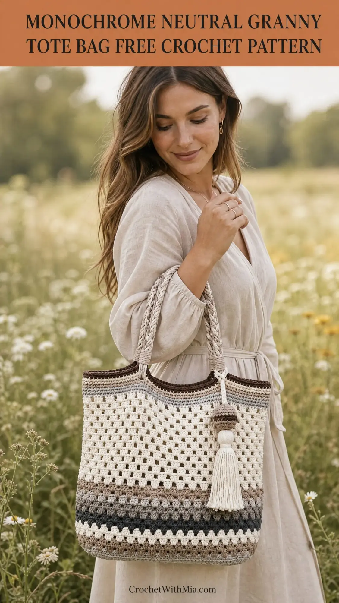 Monochrome Neutral Granny Tote Bag Free Crochet Pattern