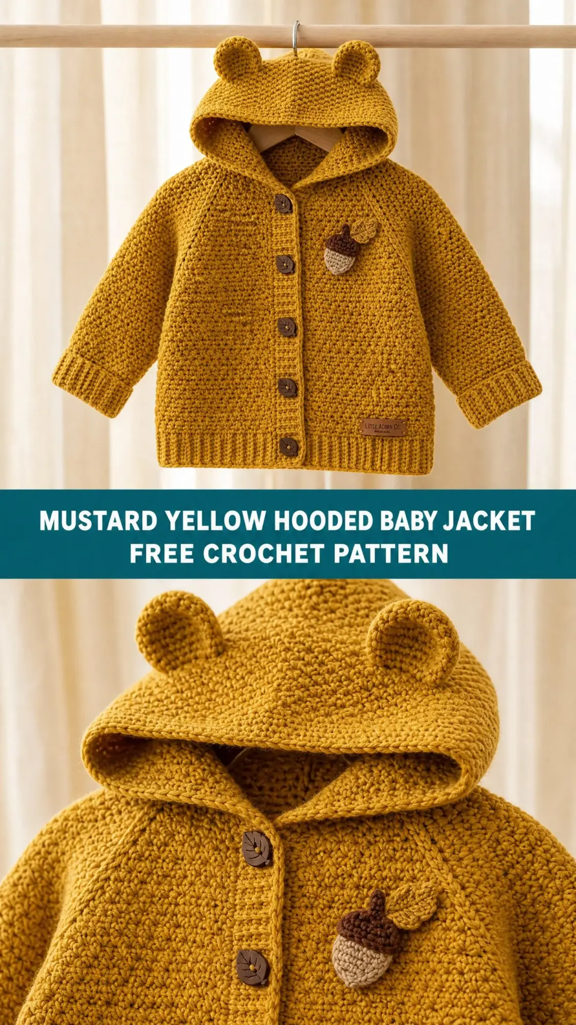 Mustard Yellow Hooded Baby Jacket Free Crochet Pattern