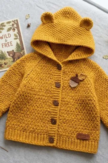 Mustard Yellow Hooded Baby Jacket Free Crochet Pattern