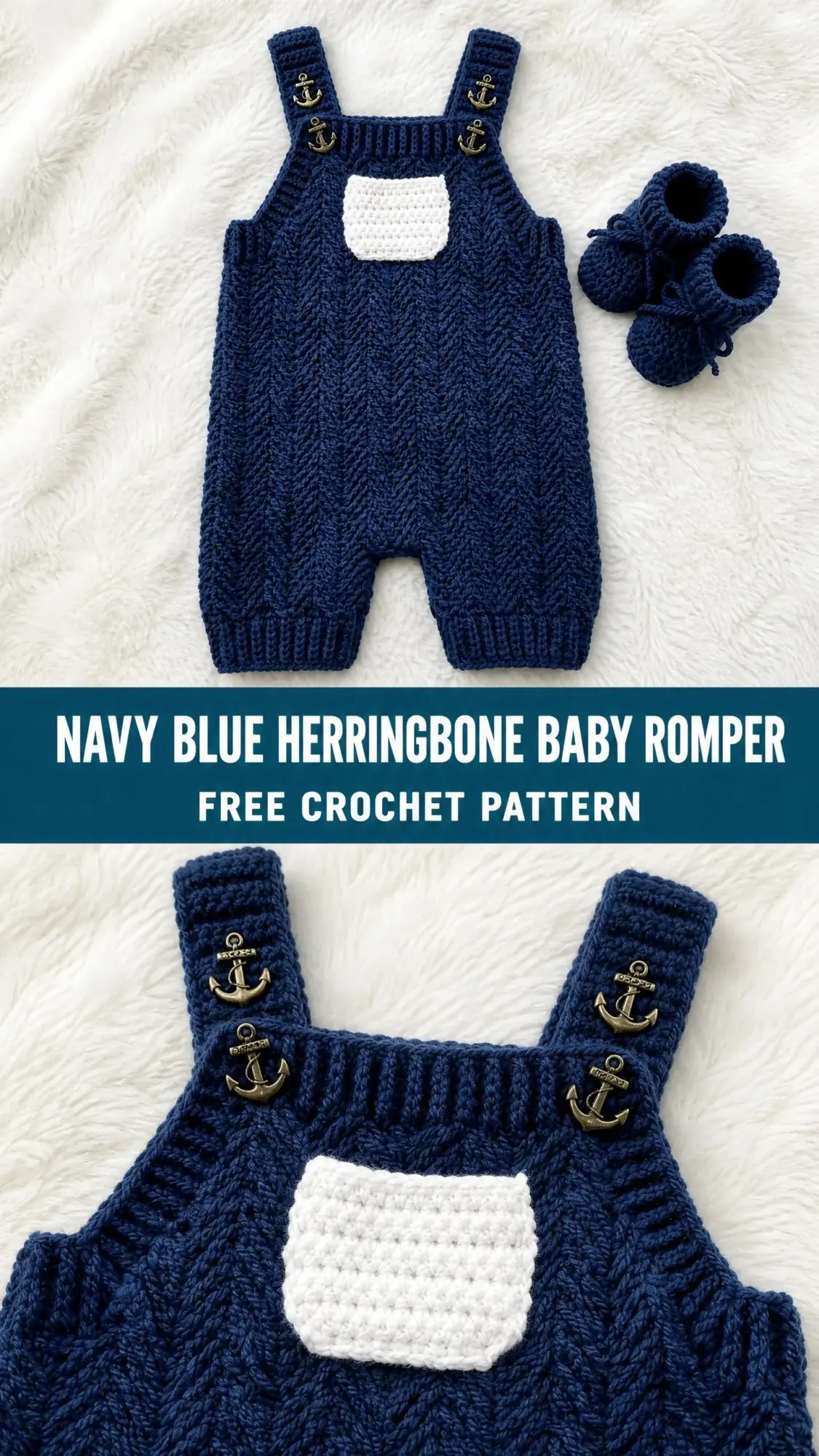 Navy Blue Herringbone Baby Romper Free Crochet Pattern