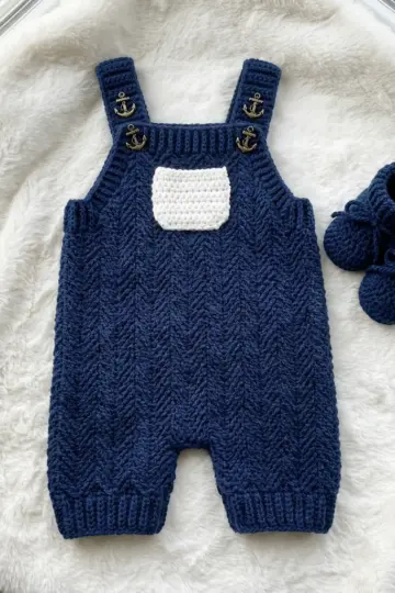 Navy Blue Herringbone Baby Romper Free Crochet Pattern