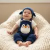 Navy Blue Penguin Baby Romper Free Crochet Pattern
