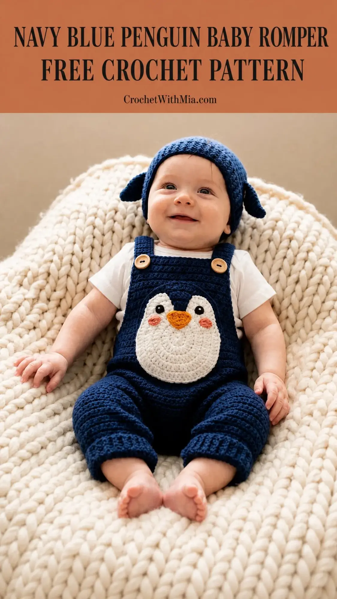 Navy Blue Penguin Baby Romper Free Crochet Pattern