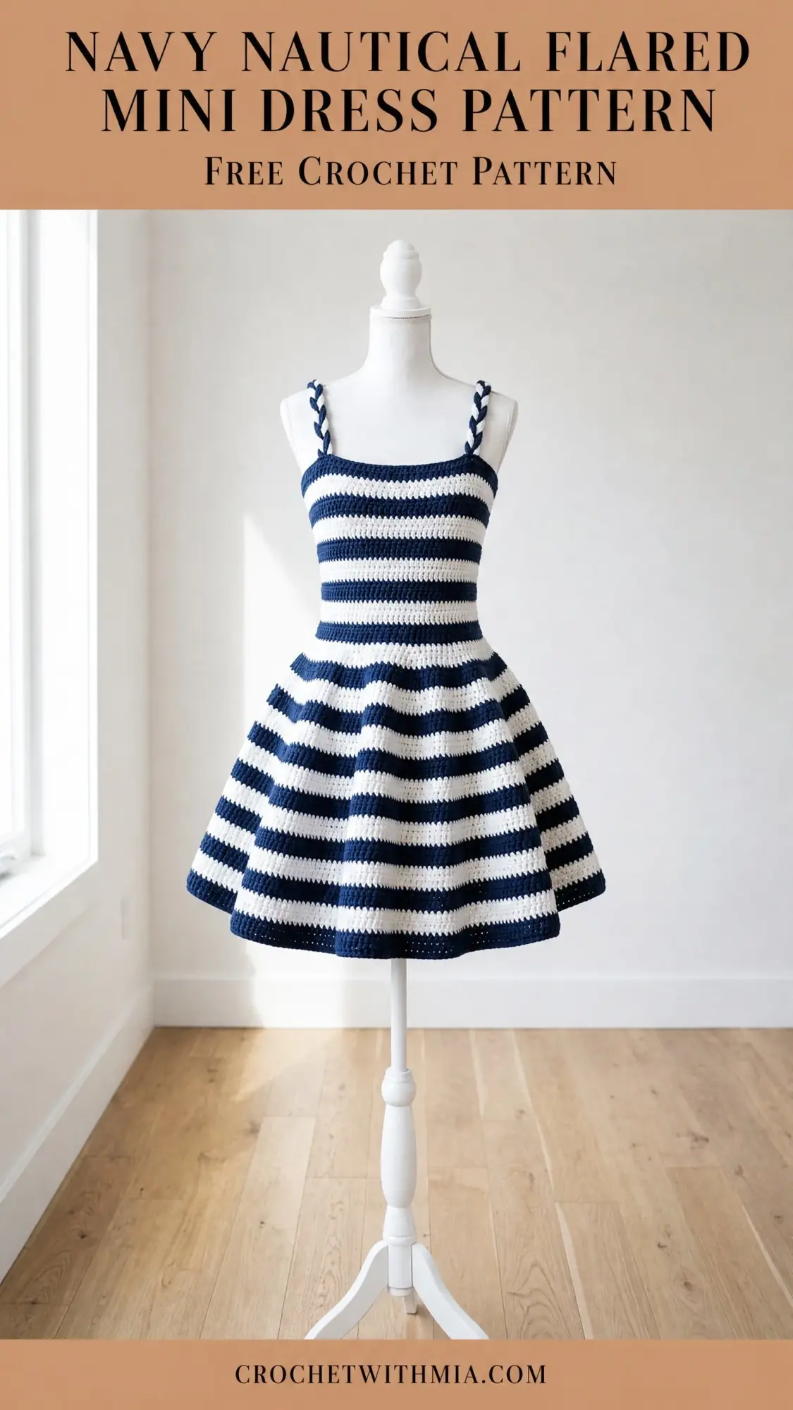 Navy Nautical Flared Mini Dress Free Crochet Pattern
